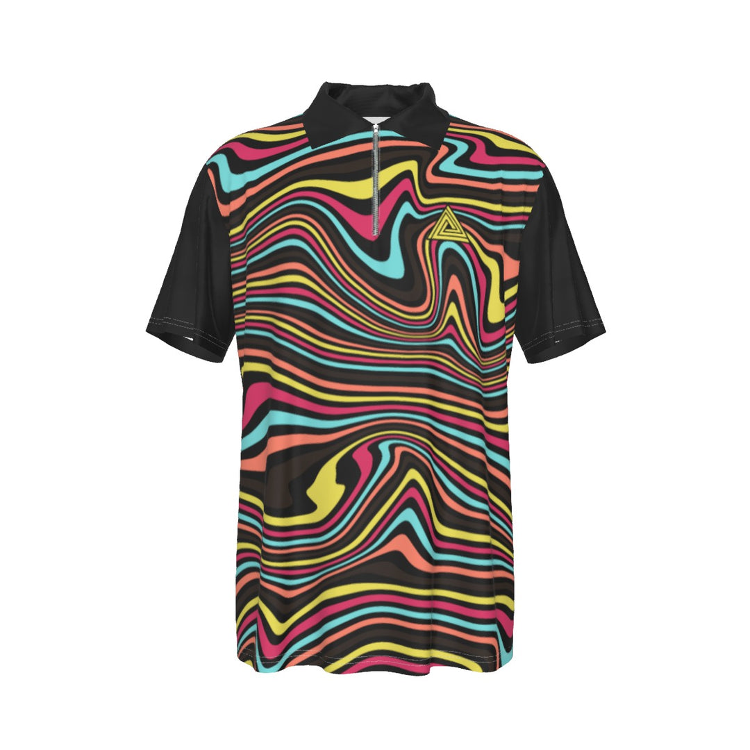 All-Over Print Men's Lapel Zip Short Sleeve POLO